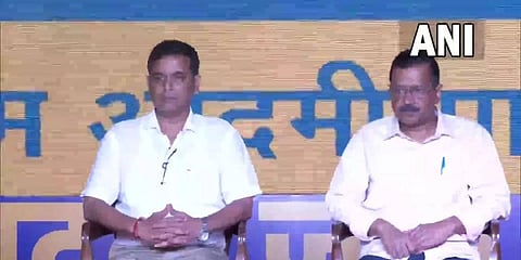 AAP national convener Arvind Kejriwal (R) said that Amit Palekar is a new face for Goa. (Photo | ANI)