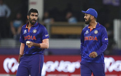 India's Jasprit Bumrah, left, with skipper KL Rahul (File Photo | AP)