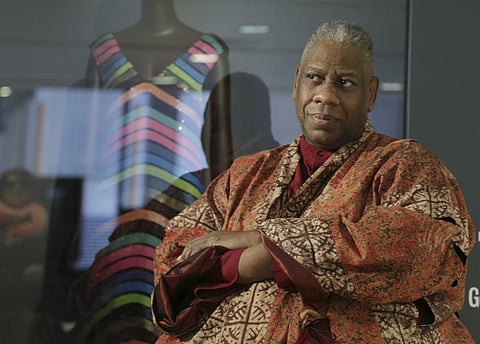 André Leon Talley, speaks to a reporter at the opening of the 'Black Fashion Designers' exhibit in New York, Dec. 6, 2016.(AP Photo/Seth Wenig, File)