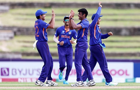 India U19 have qualified for the Super League stage with a dominant 174 runs victory over Ireland U19 in their 2nd Group B game.(Photo | BCCI Twitter)