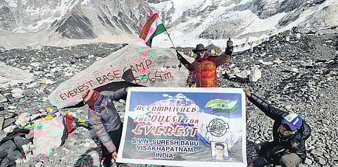 Vizag lad SVN Suresh Babu in an upbeat mood after reaching the Mt. Everest base camp in four days | EXPRESS
