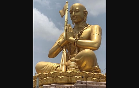The 216-foot tall statue of 11th-century social reformer and saint, Ramanujacharya. (Photo | Wikipedia)