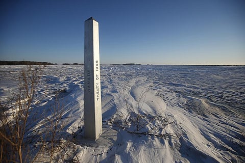 A border marker, between the United States and Canada is shown just outside of Emerson, Manitoba. (Photo | AP)