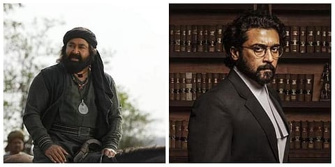 Stills from 'Marakkar: Arabikkadalinte Simham' (L) and 'Jai Bhim'(R)