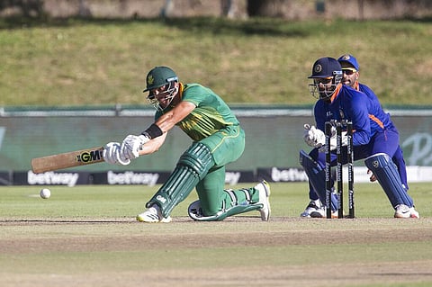 South African batsman Aiden Markram plays a shot while Indian wicketkeeper Rishabh Pant looks on during the second ODI match between South Africa and India in Paarl. (Photo | AP)