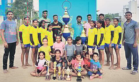 Team Spartans with a trophy they won in a district-level tournament conducted in 2021 (Photo | Express)