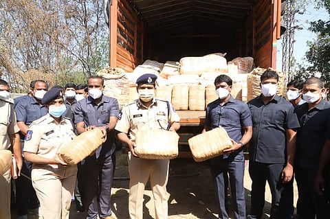 Special Operations Team (SOT) of Cyberabad police with seized consignments of ganja (File Photo | Express)