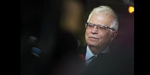 EU foreign policy chief Josep Borrell speaks with the media as he arrives for a meeting of EU foreign ministers at the European Council building in Brussels, Monday, Jan. 24, 2022. (Photo | AP)