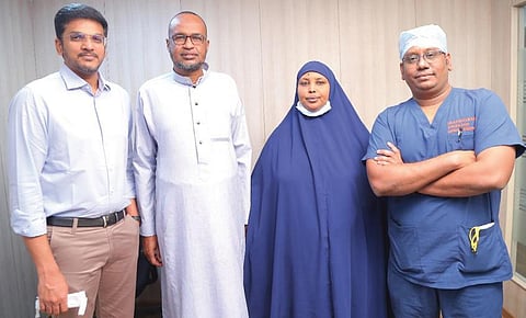 Hibibo Abdulle Mohamed, second from right, a patient from Somalia who earlier weighed 180 kg, underwent the first complete Robotic Bariatric Surgery at Apollo Hospitals in Hyderabad. (File photo)