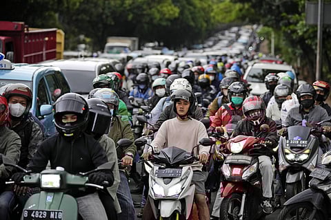 Motorists are stuck in the morning rush hour traffic in Jakarta, Indonesia, Wednesday, Jan. 26, 2022. (Photo | AP)