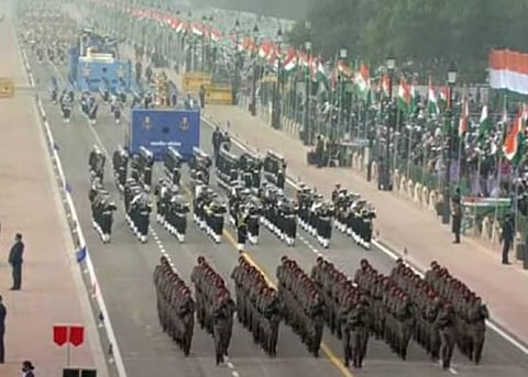 Parachute Regiment attired in the new combat uniform of the Indian Army and carrying weapon Tavor Assault rifles at the Republic Day parade. (Photo | ANI)