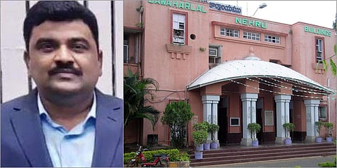 Ranjit Basha (L) and the Vijayawada Municipal Corporation building. (File photo| EPS)