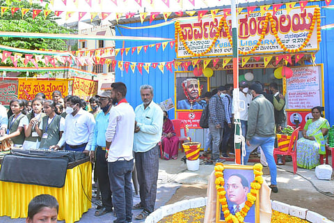 Visitors throng the rebuilt library in Mysuru on Wednesday |Udayshankar S