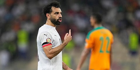 Egypt captain Mohamed Salah gestures during the African Cup of Nations 2022 round of 16 soccer match between Ivory Coast and Egypt at the Japoma Stadium in Douala, Cameroon. (Photo | AP)