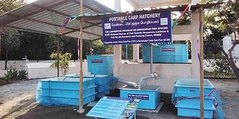 The portable fish hatchery launched at MSSRF research centre at Poompuhar in Mayiladuthurai district | Express