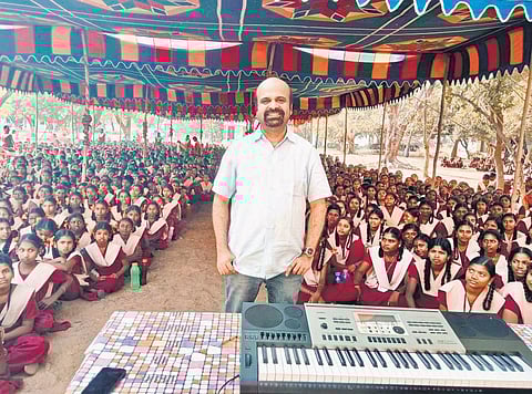 Anil Srinivasan with school students in Chennai