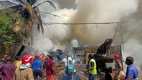 As many as five firefighting units have been pushed into service to douse the flames (Photo | Vincent Pulickal, EPS)