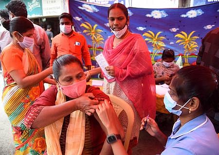 People Getting Covid Vaccinated on Mega vaccination camp at Chindadripet, in Chennai on Saturday. (Photo | R Sathish Babu/EPS)