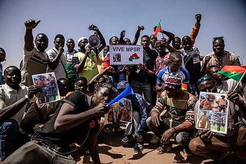 People take to the streets of Ouagadougou, Burkina Faso, to rally in support of the new military junta that ousted democratically elected President Roch Marc Christian Kabore (Photo | AP)