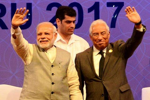 Prime Minister Narendra Modi and Portugal PM António Costa at the 14th Pravasi Bharatiya Divas in Bengaluru. (File Photo | Pushkar V)
