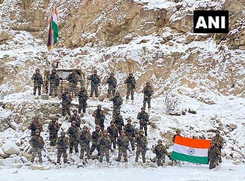 Indian army soldiers on galwan valley on New Year ( Photo | ANI)