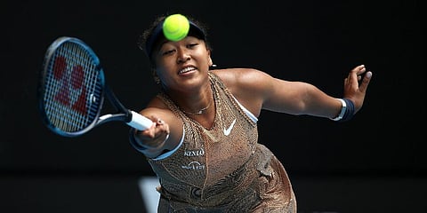 Naomi Osaka of Japan plays a forehand during her singles match against Alize Cornet of France at Summer Set tennis tournament ahead of the Australian Open in Melbourne, Jan 4, 2022. (Photo | AP)