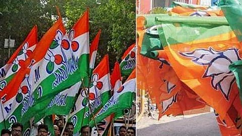 TMC flags (left) and BJP flags