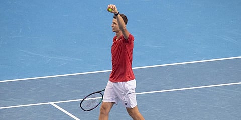 Hubert Hurkacz of Poland reacts to winning the match against Diego Schwartzman of Argentina during their match at the ATP Cup tennis tournament in Sydney, Wednesday, Jan. 5, 2022. (Photo | AP)