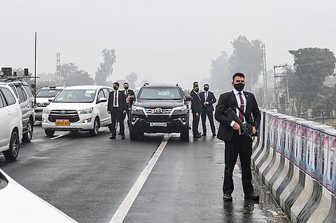 The Prime Minister landed at Bhaisiana Air Force station in Bathinda town from where he was supposed to travel to Ferozepur by road. (Photo | PTI)