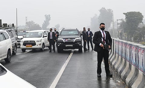 PM Narendra Modi's convoy near Punjab's Hussainiwala in Ferozepur district. (Photo | Twitter/ANI)
