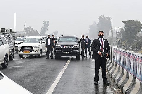 Prime Minister Narendra Modi's cavalcade stuck on a flyover, in Ferozepur, Wednesday, Jan. 5, 2022. (Photo | PTI)