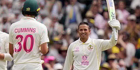 Australia's Usman Khawaja celebrates his ton against England during Day 2 of an Ashes Test match in Sydney. (Photo| AP)
