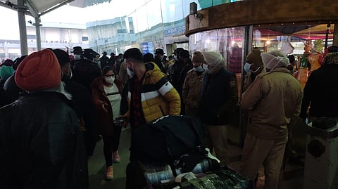 Passengers from the Rome-Amritsar flight seen at the Amritsar aiport.(Photo | Special Arrangement)
