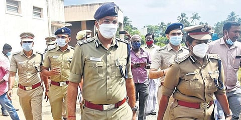 North zone IG Santhosh Kumar and Chengalpattu SP Aravindhan and other police officers visit the victims. (Photo | Express)
