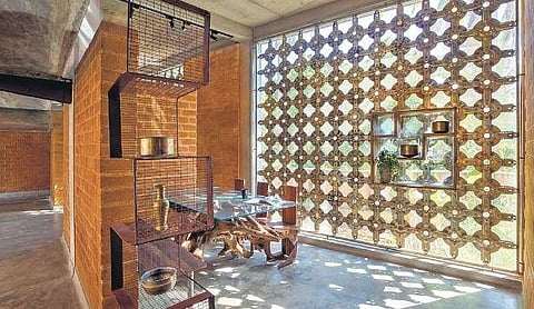 Dining area with scrap window grille