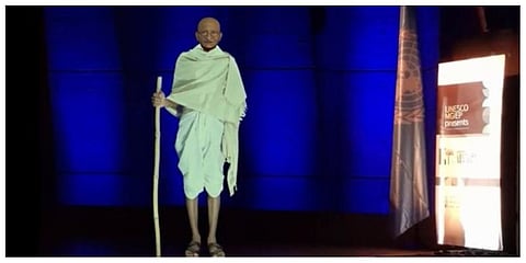 A voice-over accompanying the Gandhi hologram shared the iconic leader's thoughts on education. (Photo | Ruchira Kamboj Twitter)