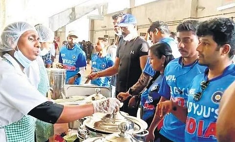 Food being served at a foodstall set up by Kudumbashree catering unit at Greenfield Stadium during the T-20 International match between India and South Africa.