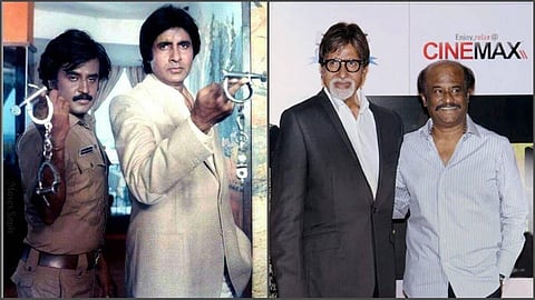 South Indian superstar Rajinikanth with Bollywood superstar Amitabh Bachchan. (Photo | PTI)