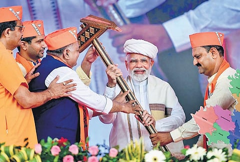 PM Narendra Modi at a public event in Rajkot on Tuesday | pti