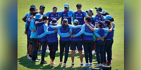 Indian cricket team prepping before the match between Thailand begins. (Photo | PTI)