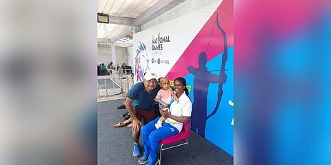Sandhya Kispotta with her husband Johnson Mangra and son Sarvin Johnson at Sabarmati Riverfront in Gujarat.