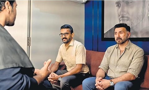 ​  A still from the film where Rajeev Ravindranathan shares the screen with his idol Sunny Deol  ​