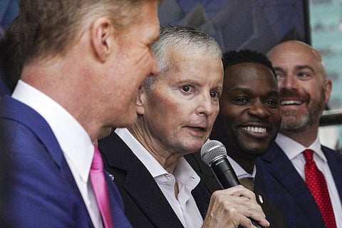 David Neal, second from left, executive producer of Fox's FIFA World Cup coverage, speaks on Thursday, Oct. 13, 2022, in New York. (Photo | AP)