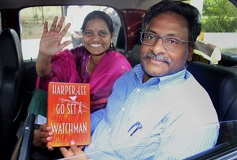 In this Thursday, April 7, 2016 file photo former Delhi University professor GN Saibaba is seen with his wife Vasantha Kumari outside the Nagpur Central Jail. (Photo | PTI)