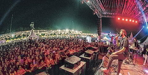 The band performing a gig