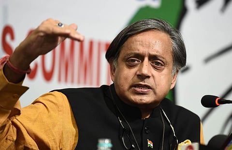 Shashi Tharoor addresses a press conference in New Delhi. (Photo | Parveen Negi)
