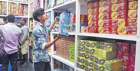 Ahead of Deepavali, shops stock up on cracker boxes at Broadway  | Ashwin Prasath