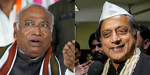 Congress presidential candidates Mallikarjun Kharge and Shashi Tharoor. (Photos | PTI)