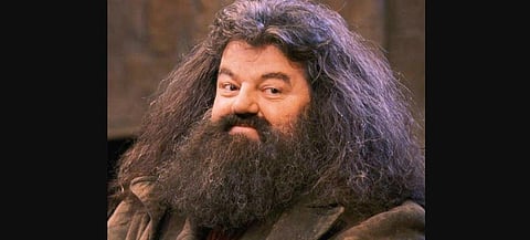Robbie Coltrane as Rubeus Hagrid, the half-giant and half-human, Keeper of Keys and Grounds of Hogwarts. (Photo | Twitter/Harry Potter Universe)