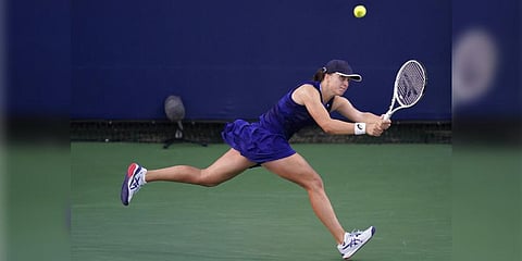 Iga Swiatek, of Poland, returns to Donna Vekic, of Croatia, during the final match at the San Diego Open tennis tournament on October 16, 2022, in San Diego. (Photo | AP)